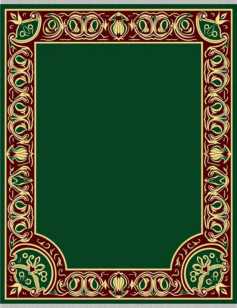 Emerald Green Bordered Floral Medallion Rug