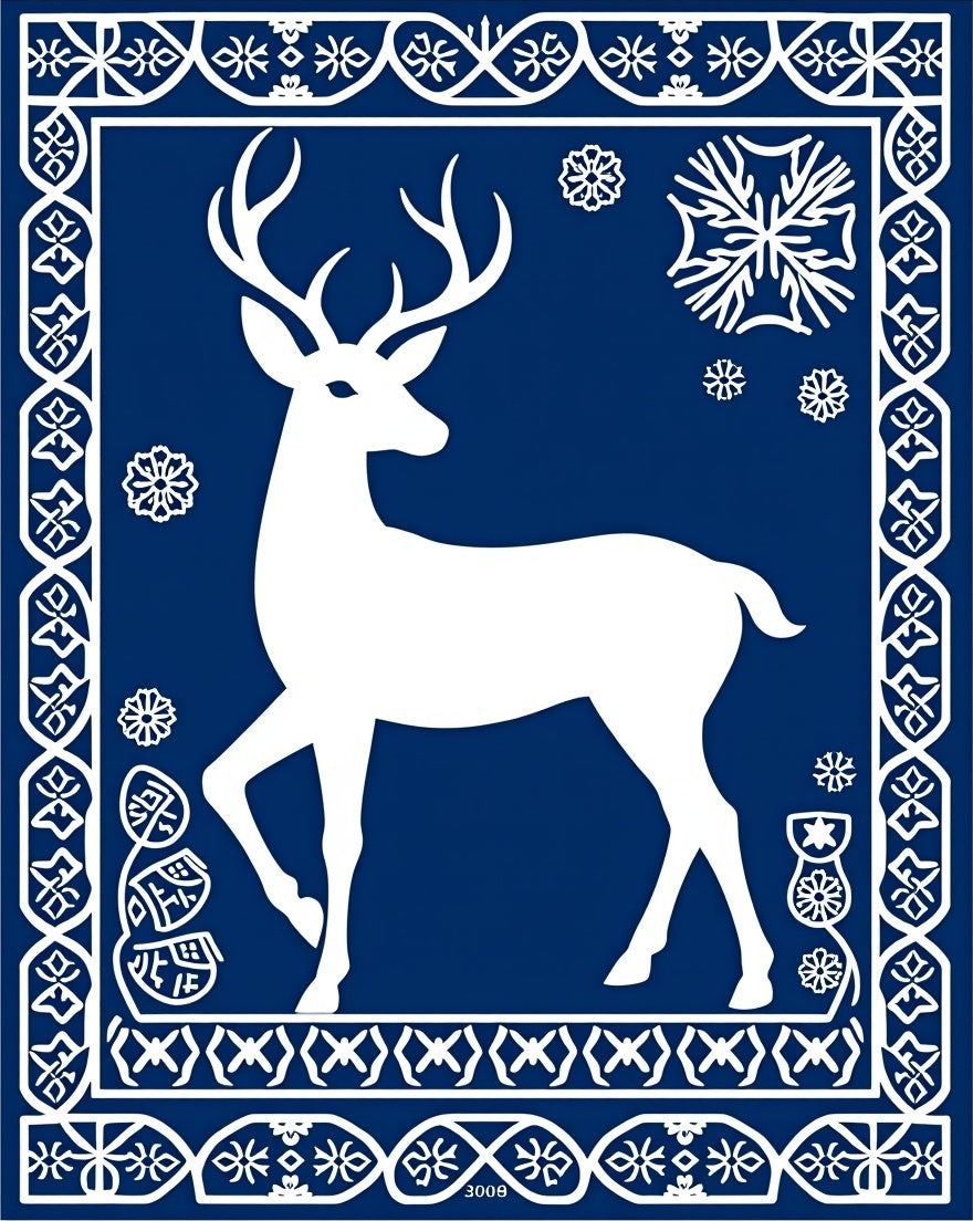 White Stag Winter Snowflake Border Rug