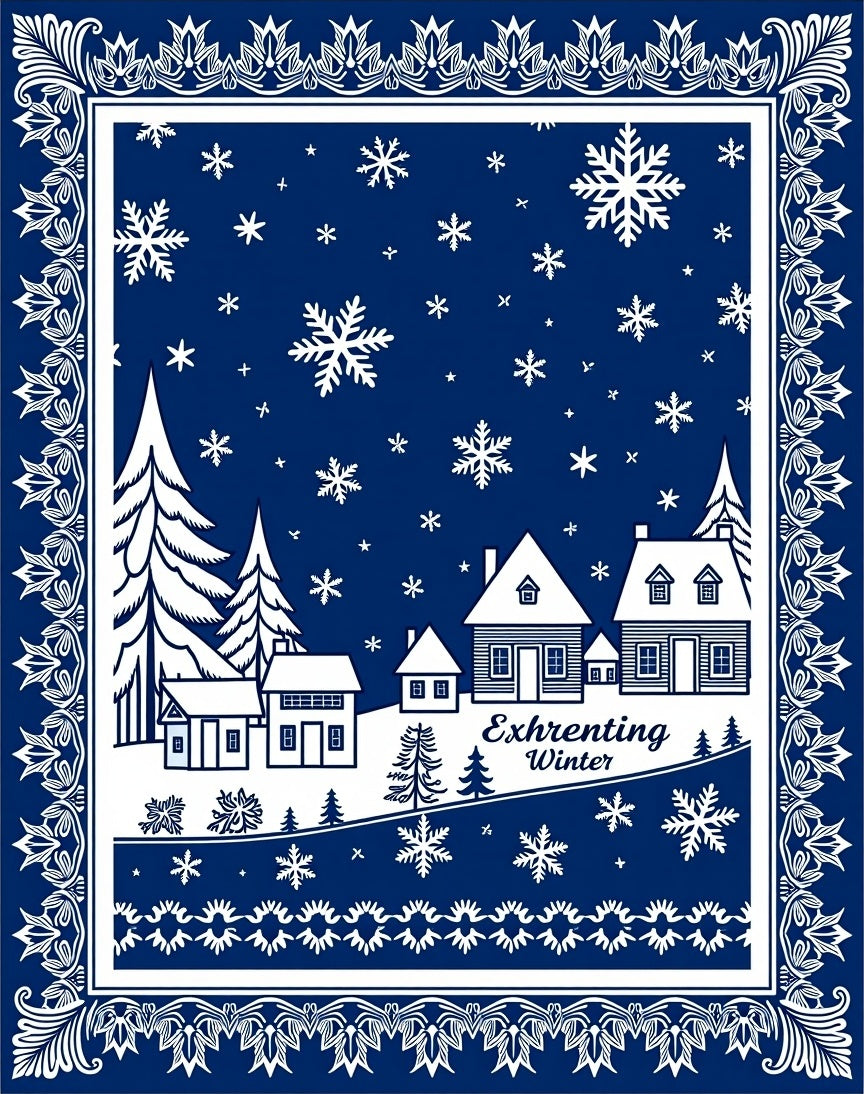 Classic Blue Winter Village Snowflakes Rug