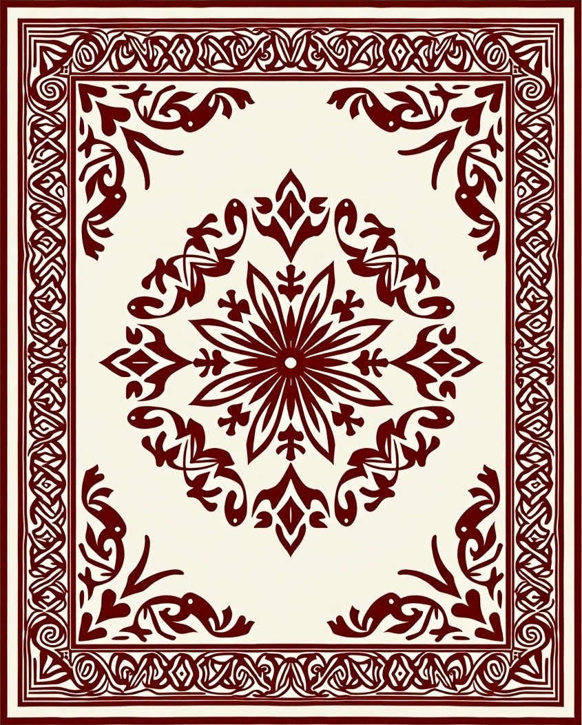 Crimson Medallion Ornamental Border Rug