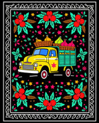 Vibrant Yellow Truck Floral Border Rug