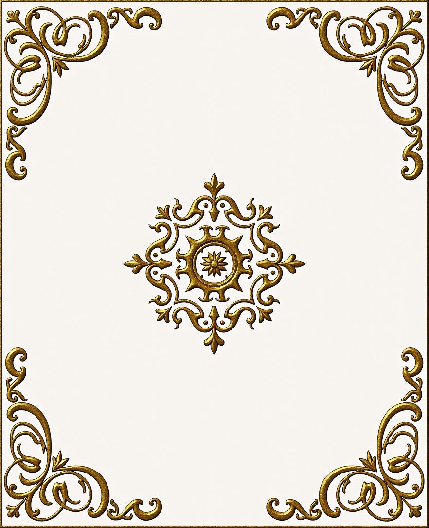 Ornate Gold Medallion Corner Accents Rug