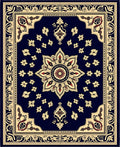 Navy Floral Medallion Golden Border Rug