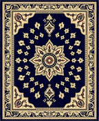 Navy Floral Medallion Golden Border Rug
