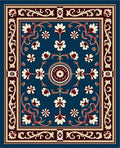 Antique Blue Cream Red Floral Medallion Rug