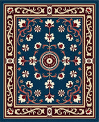 Antique Blue Cream Red Floral Medallion Rug