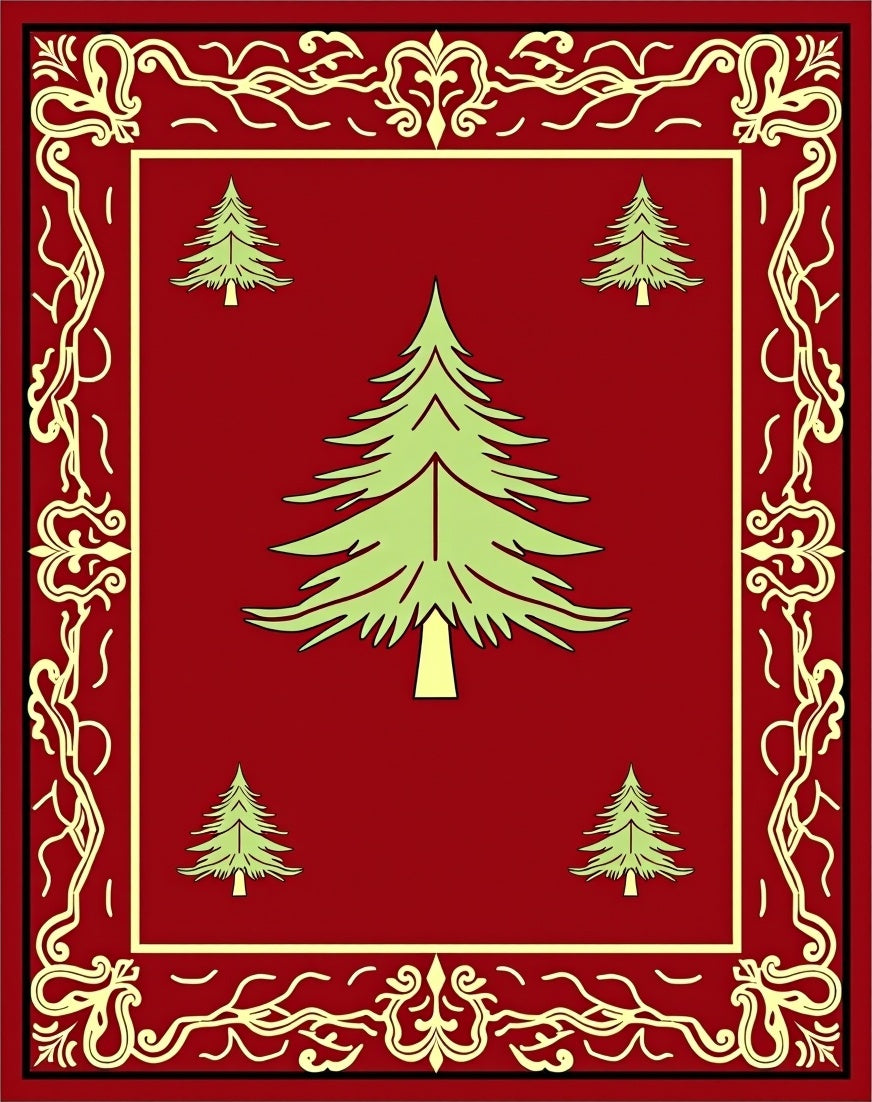 Festive Crimson Pine Forest Border Rug
