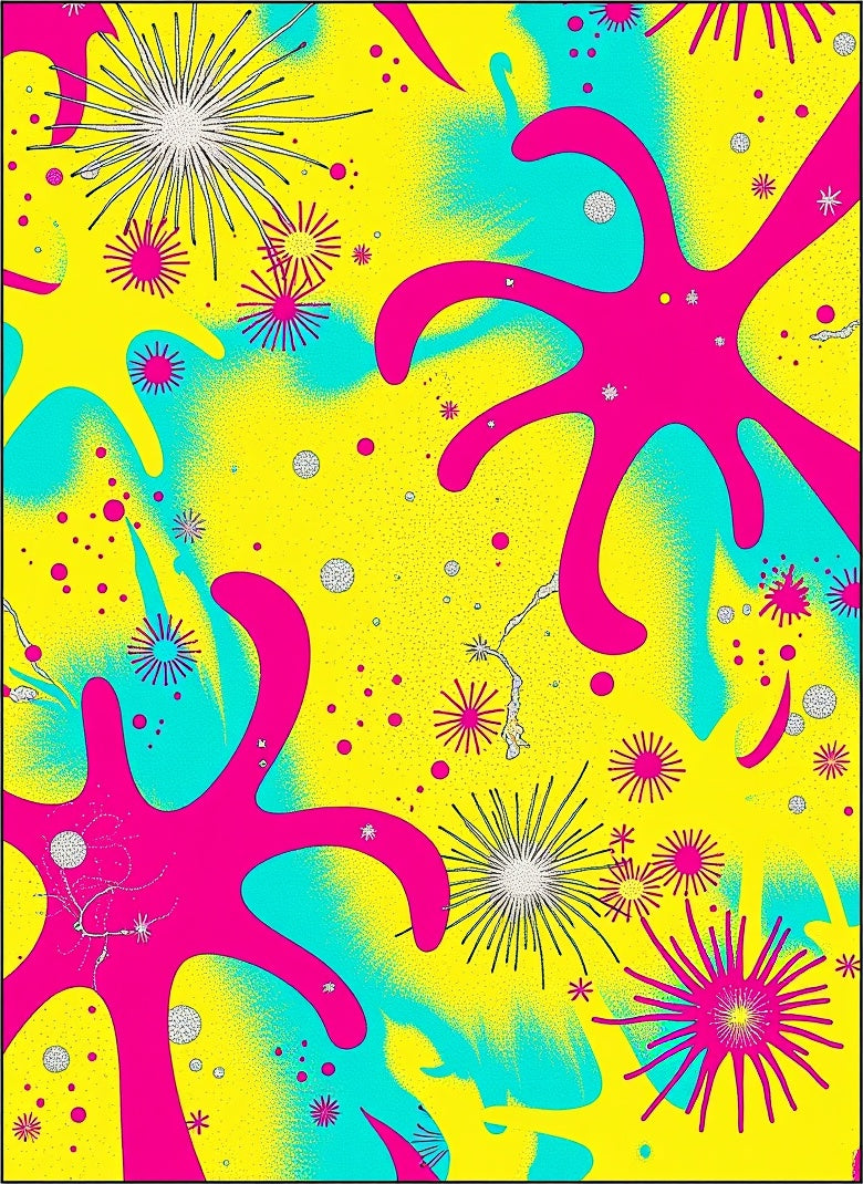 Vibrant Pink Starburst Cyan Swirl Rug