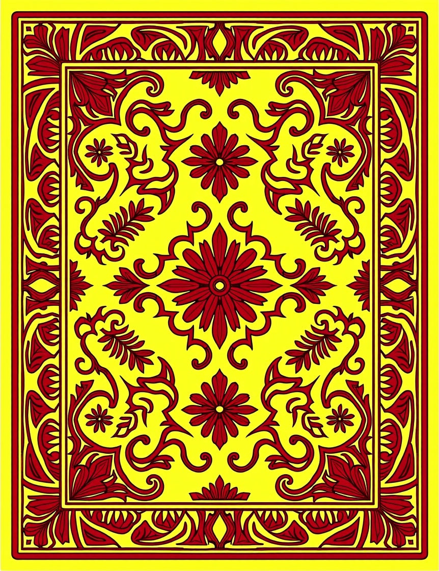 Vibrant Red Floral Medallion Yellow Rug