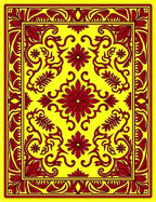 Vibrant Red Floral Medallion Yellow Rug