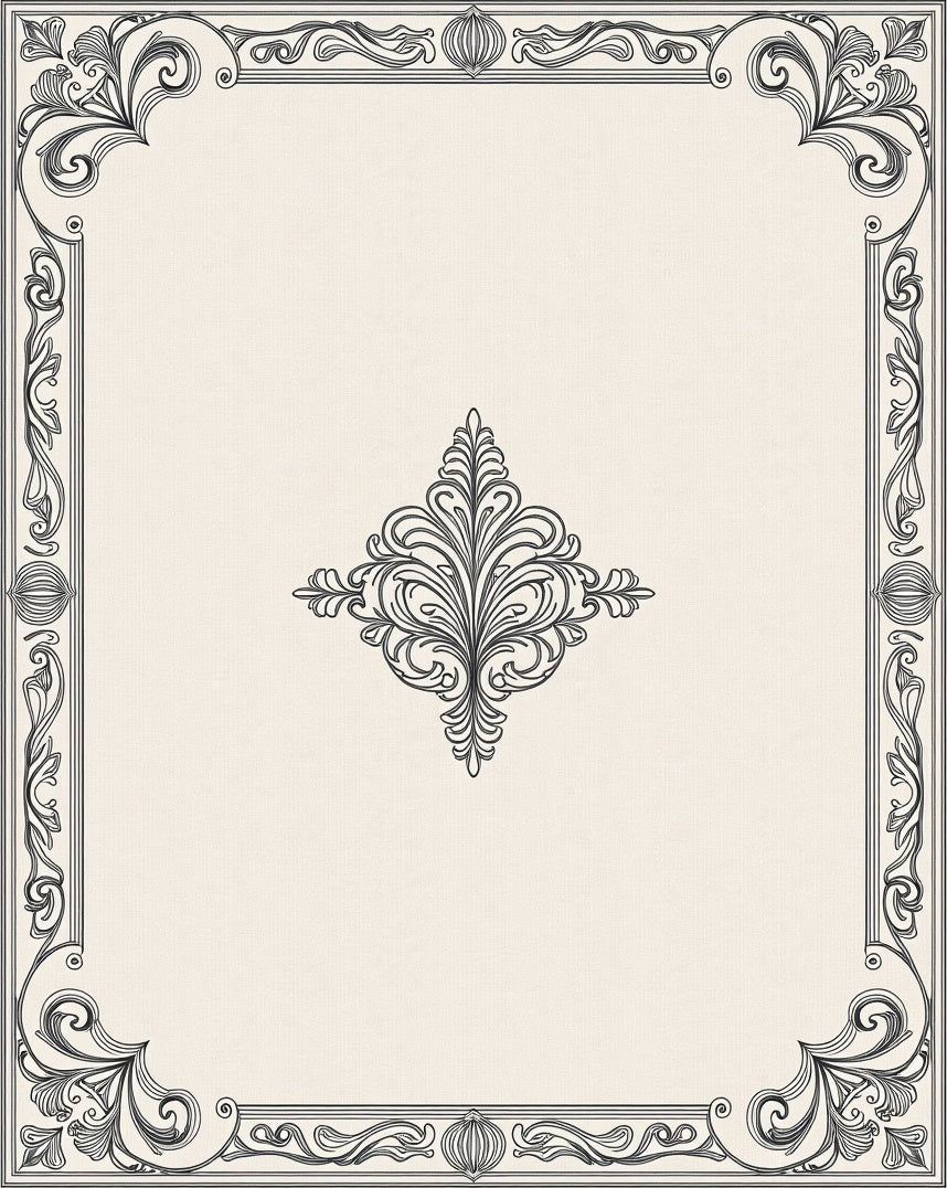 Elegant Ivory and Black Scrollwork Border Rug