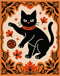 Black Cat Orange Scarf Autumn Leaves Rug