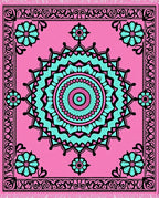 Pink Teal Floral Medallion Rug