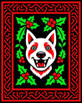Happy Red White Dog Holly Border Rug