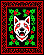 Happy Red White Dog Holly Border Rug