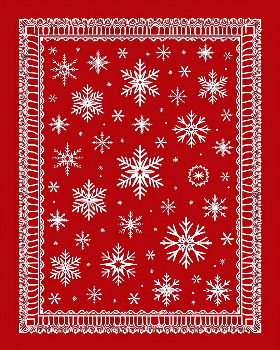 Red White Snowflake Lace Border Rug