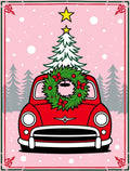 Festive Red Truck Christmas Tree Wreath Rug