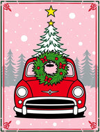 Festive Red Truck Christmas Tree Wreath Rug