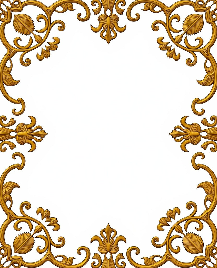Golden Ornate Floral Corner Flourish Rug