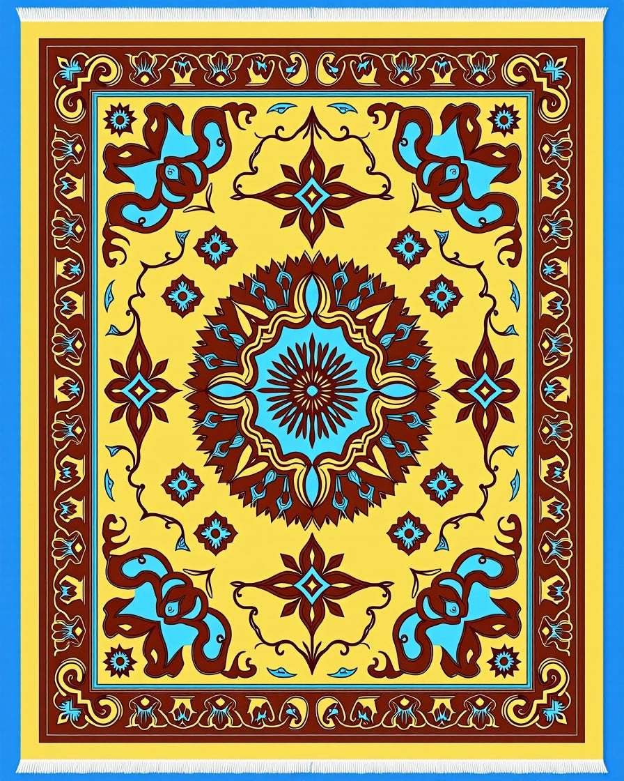 Golden Yellow Floral Medallion Rug