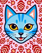 Whimsical Blue Cat Pink Floral Rug