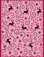 Pink Reindeer Swirl Snowflake Rug