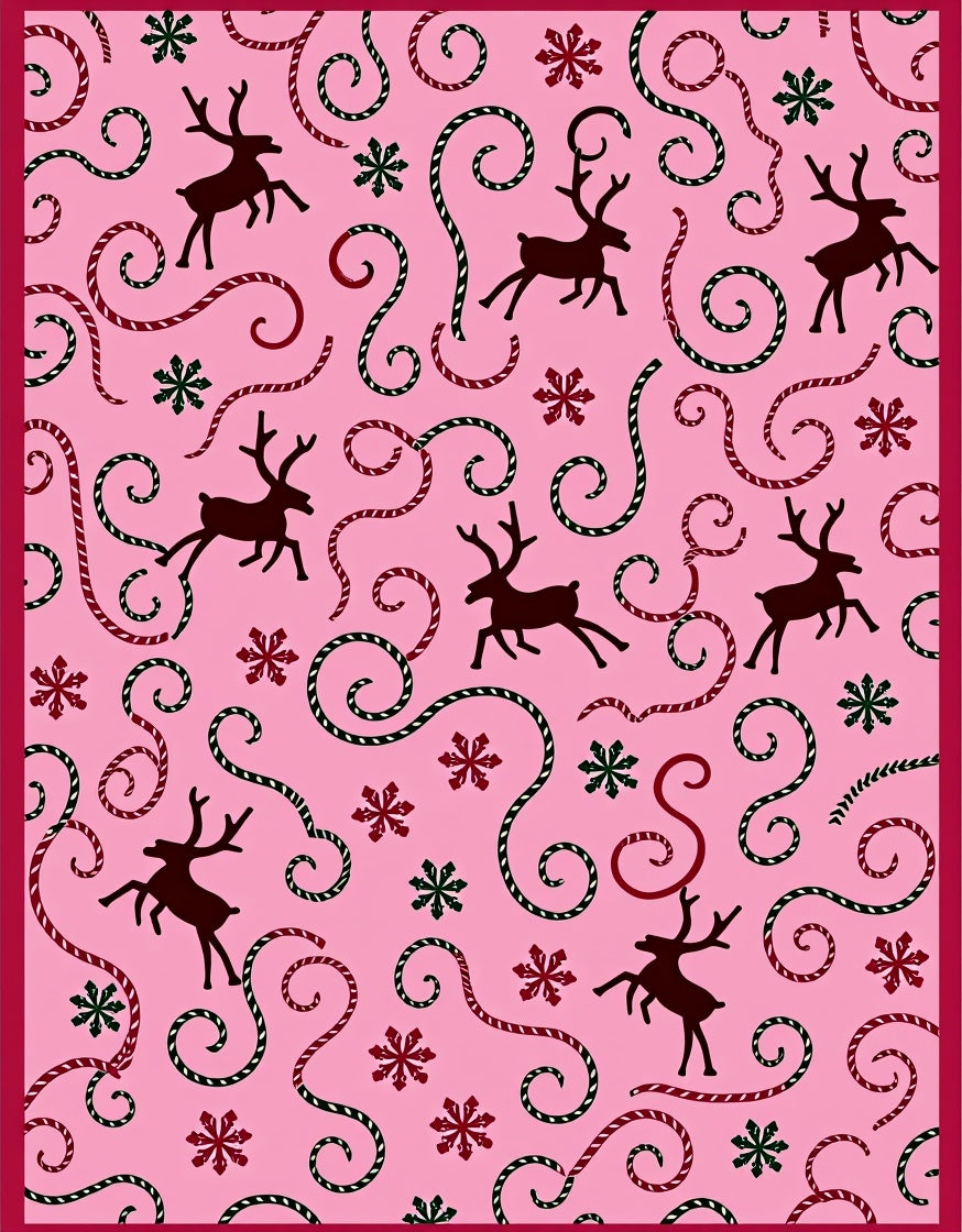 Pink Reindeer Swirl Snowflake Rug