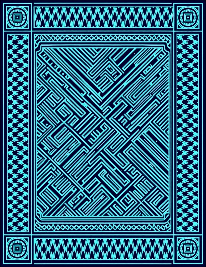 Teal Maze Geometric Border Rug