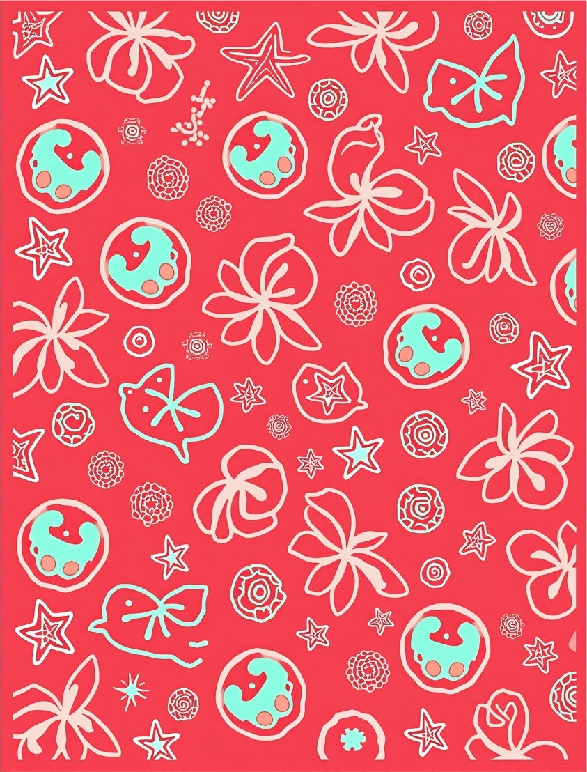 Coral Blue Teal Tropical Floral Whimsical Rug