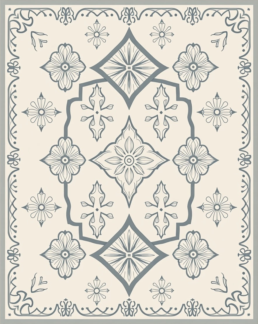 Classic Gray Floral Medallion Symmetry Rug