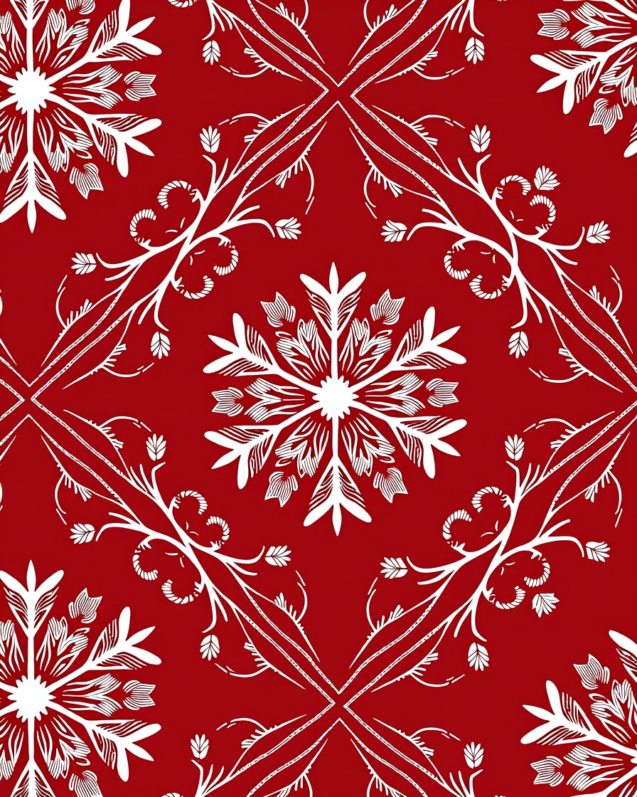 Crimson White Snowflake Medallion Layout Rug