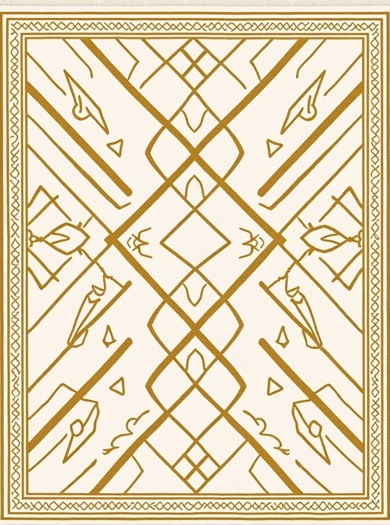 Ornate Gold Diamond Geometric Rug