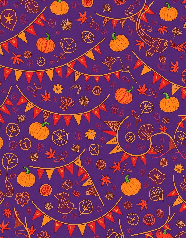 Purple Pumpkin Bunting Leaf Garland Rug