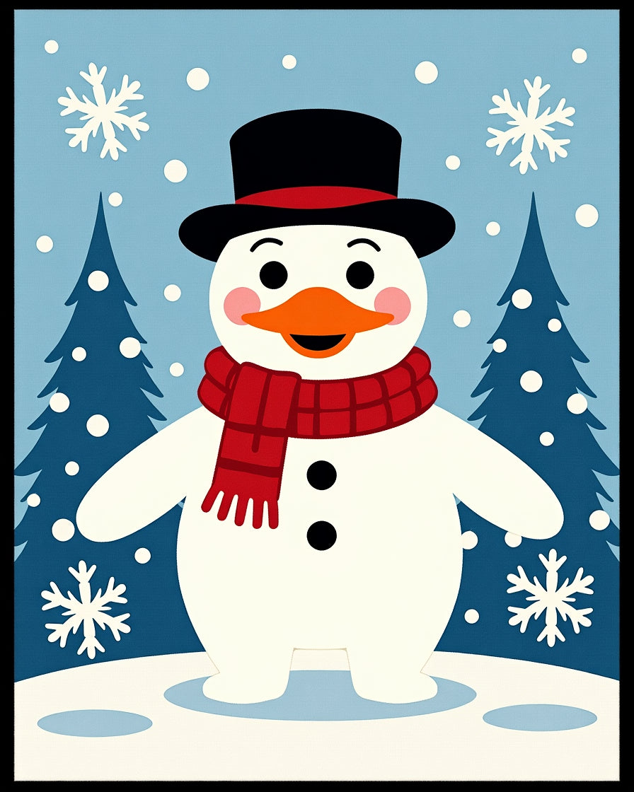 Charming Winter Snowman Red Scarf Trees Rug