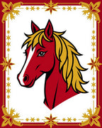 Bold Red Horse Gold Embellished Border Rug