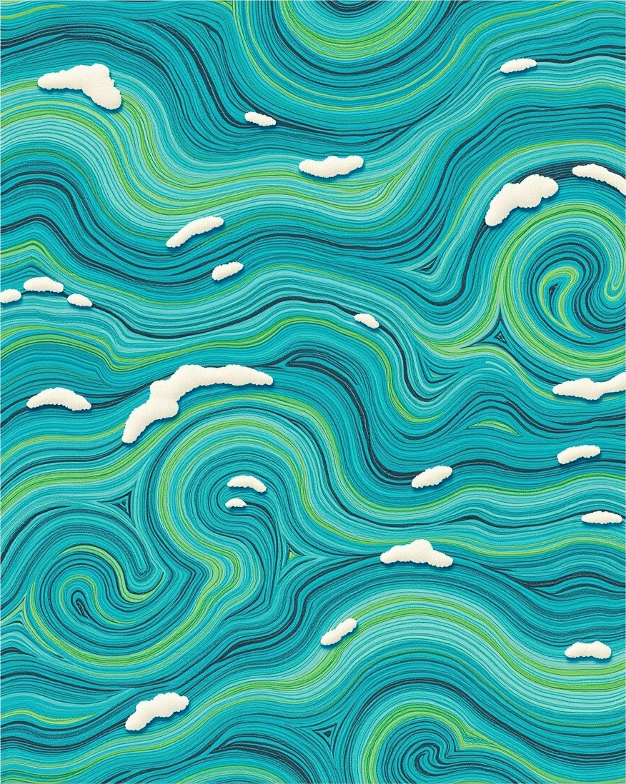 Aqua Green Swirling Clouds Rug