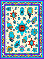 Eclectic Floral Shapes Border Cream Rug