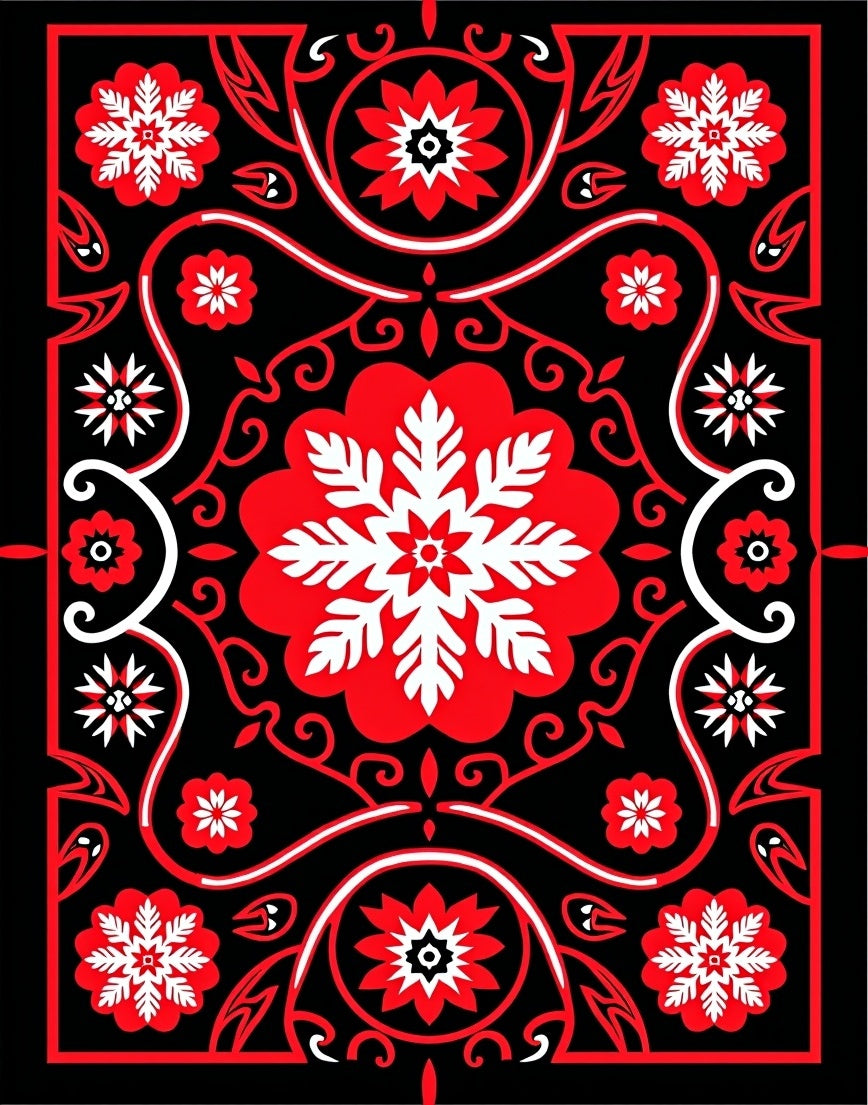 Crimson White Floral Symmetry Rug