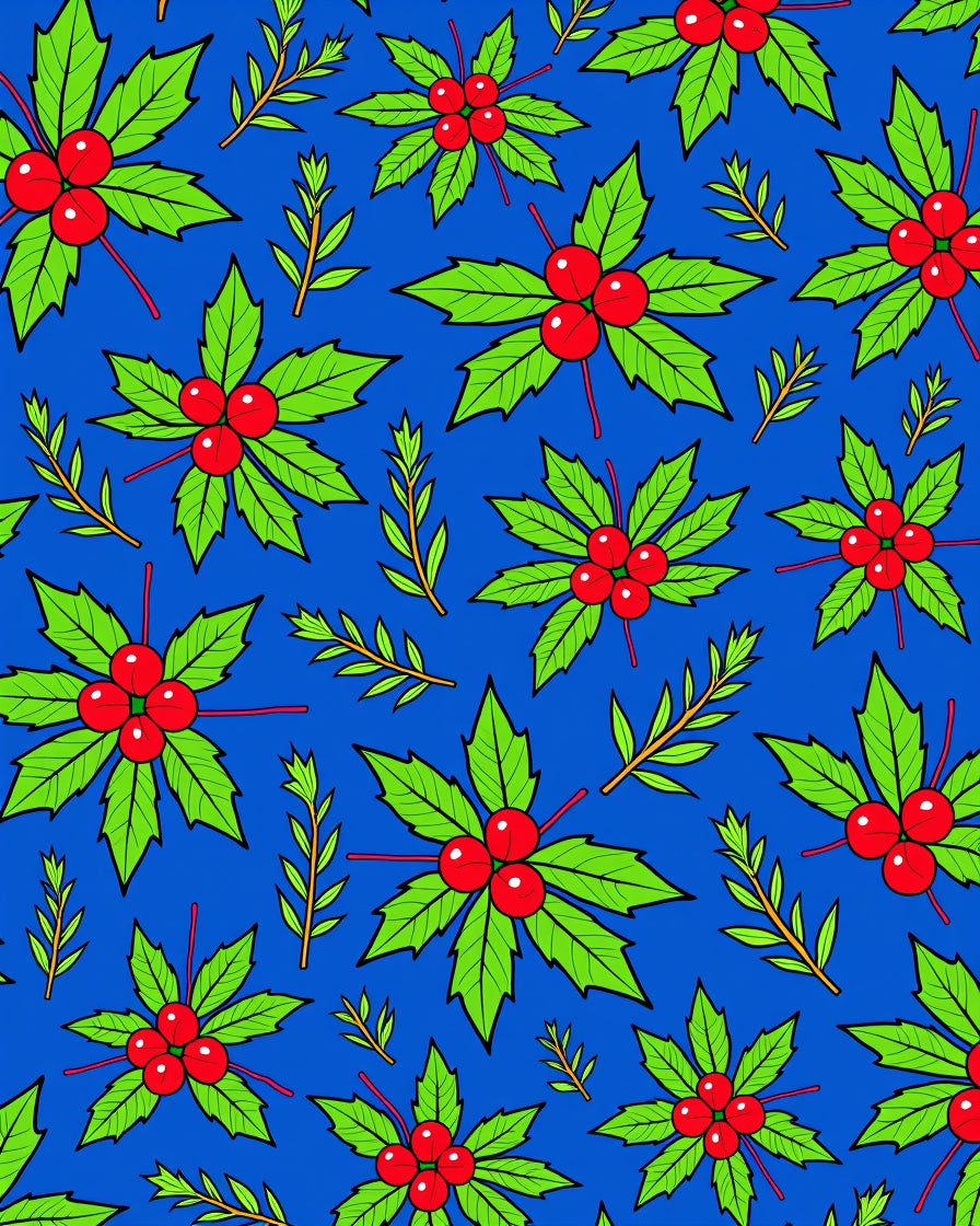 Bright Blue Holly Berry Accents Rug