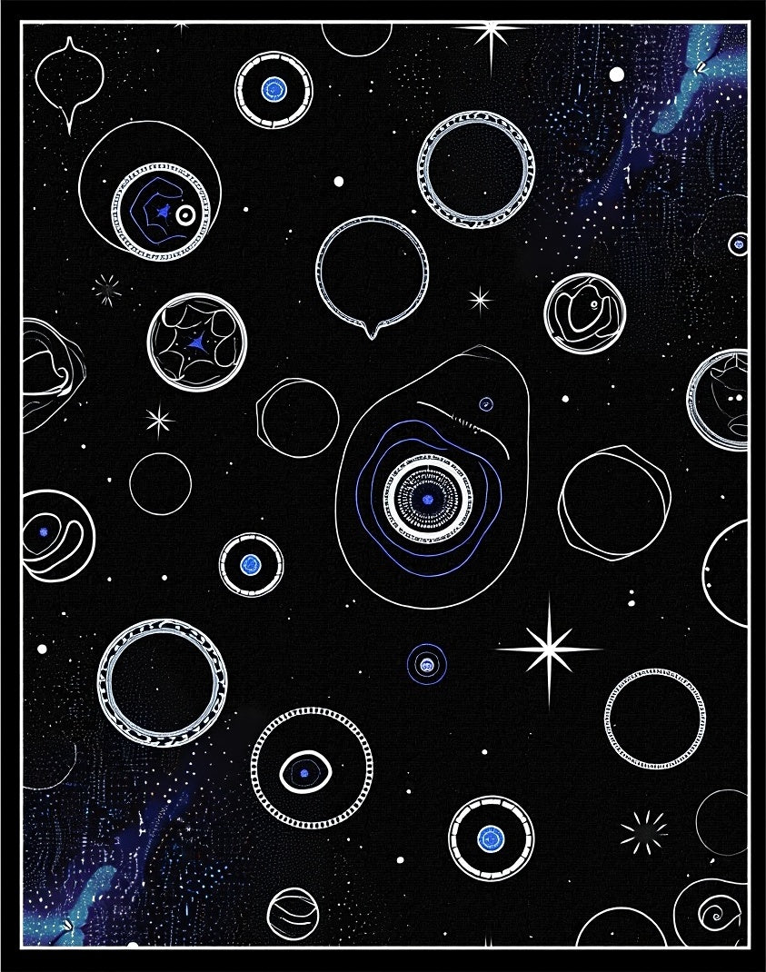 Cosmic Blue Abstract Celestial Circles Rug