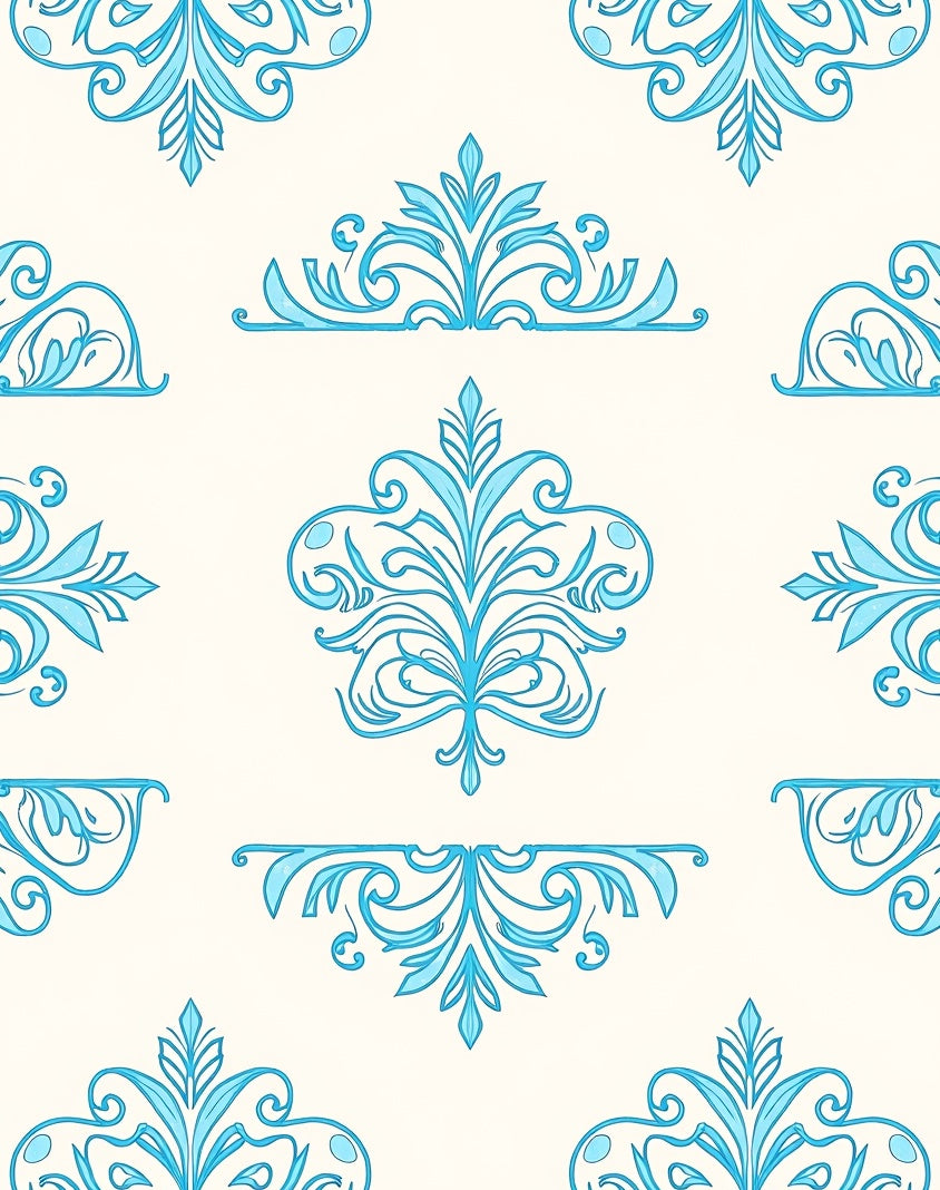 Sky Blue Ornate Scrollwork Accents Rug