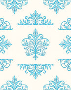 Sky Blue Ornate Scrollwork Accents Rug