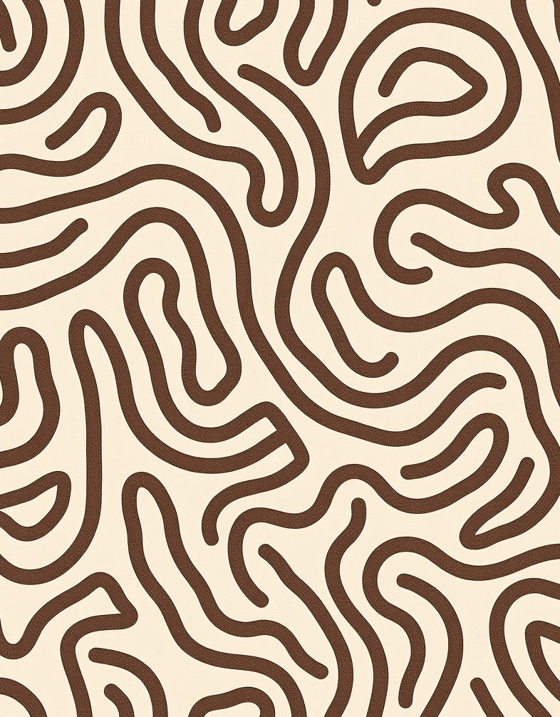 Warm Cream Brown Swirling Lines Rug