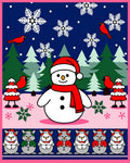 Cheerful Snowman with Red Birds and Snowflakes Rug
