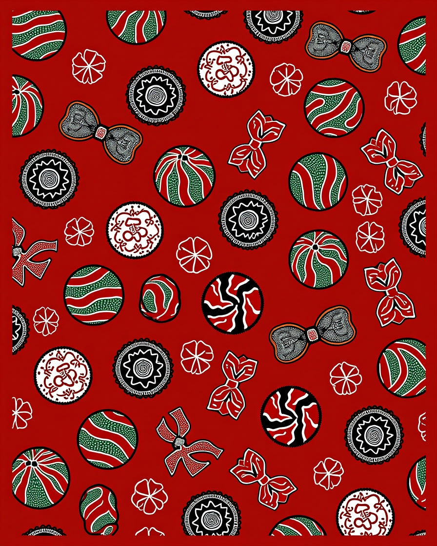 Red Green Orb Bow Medallion Spread Rug