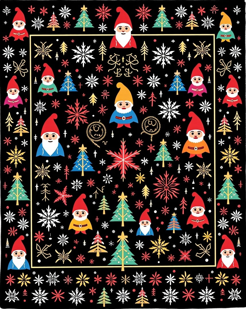 Christmas Gnomes Snowflakes Trees Square Rug