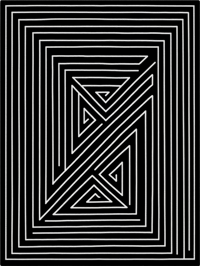 Modern Black White Geometric Inlay Rug