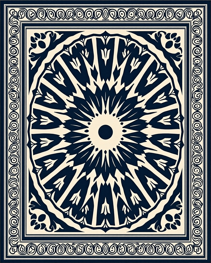 Midnight Cream Sunburst Mandala Rug