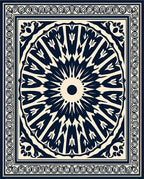 Midnight Cream Sunburst Mandala Rug