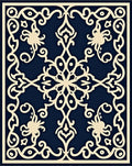 Ornate Ivory Floral Medallion Navy Rug